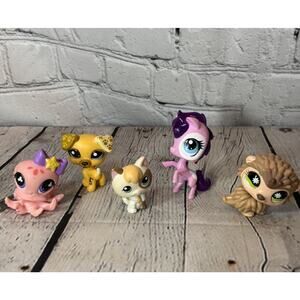 Littlest Pet Shop LPS Lot of 5 Unicorn, Cat, Dog, Hedgehog, Octopus